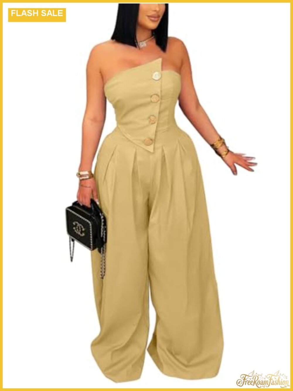 Dressy Strapless Wide Leg Jumpsuit Women Off Shoulder Back Zipper